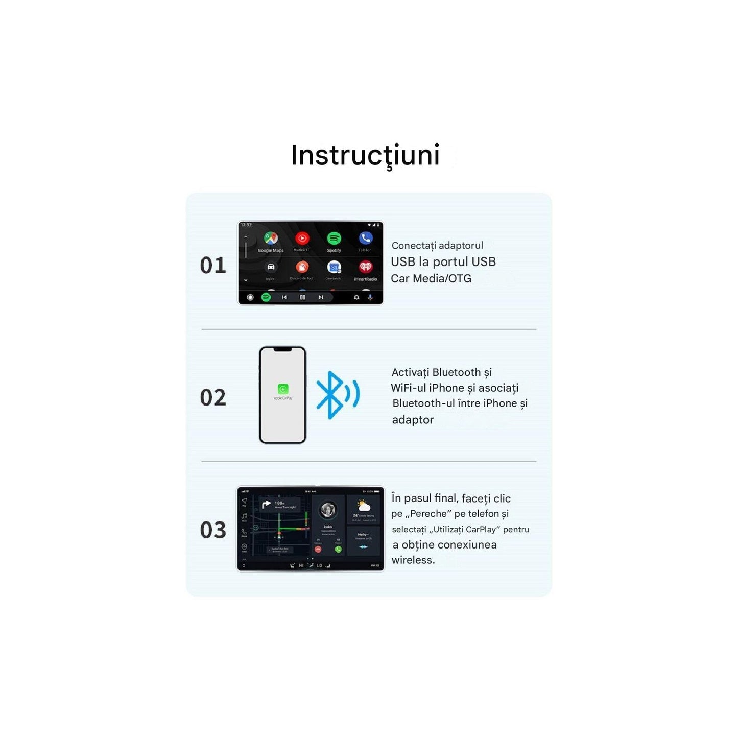 Adaptor Wireless CarPlay cu AI idealSTORE,compatibil Wireless CarPlay si Android,Conectare Automata, Conectare la Microfonul Masinii, Sincronizare Rapida