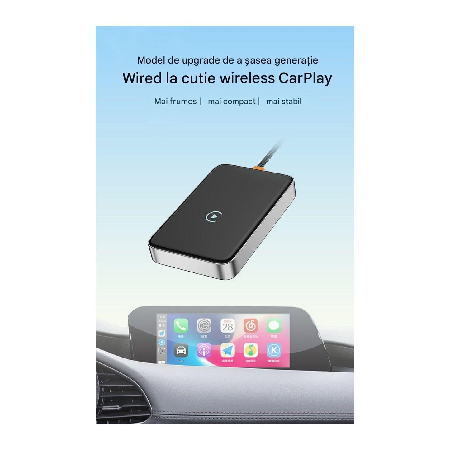 Adaptor Wireless CarPlay cu AI idealSTORE,compatibil Wireless CarPlay si Android,Conectare Automata, Conectare la Microfonul Masinii, Sincronizare Rapida