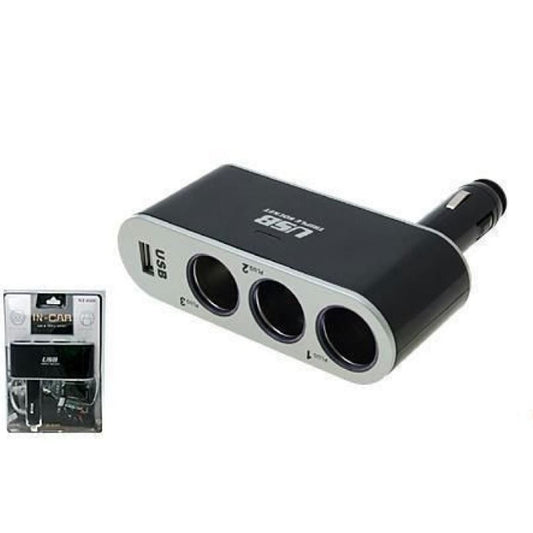 Prelungitor Priza idealSTORE 3 Cai Auto si 1 USB, 1 Port USB de 5V 1000mA, 3 Port Bricheta 12/24V
