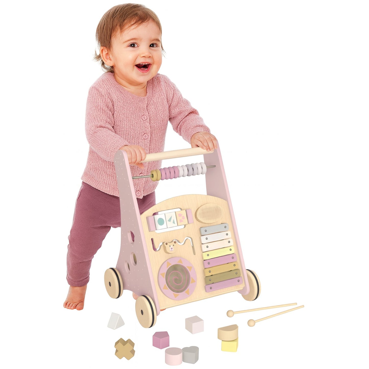 Premergator copii din lemn 3 in 1 idealSTORE, cu activitati educative