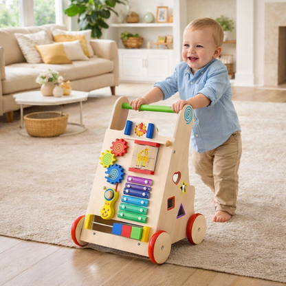Antemergator interactiv din lemn 2 in 1 cu activitati educative idealSTORE