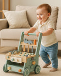 Premergator copii idealSTORE Push Walker 2 in 1 cu banc de lucru din lemn