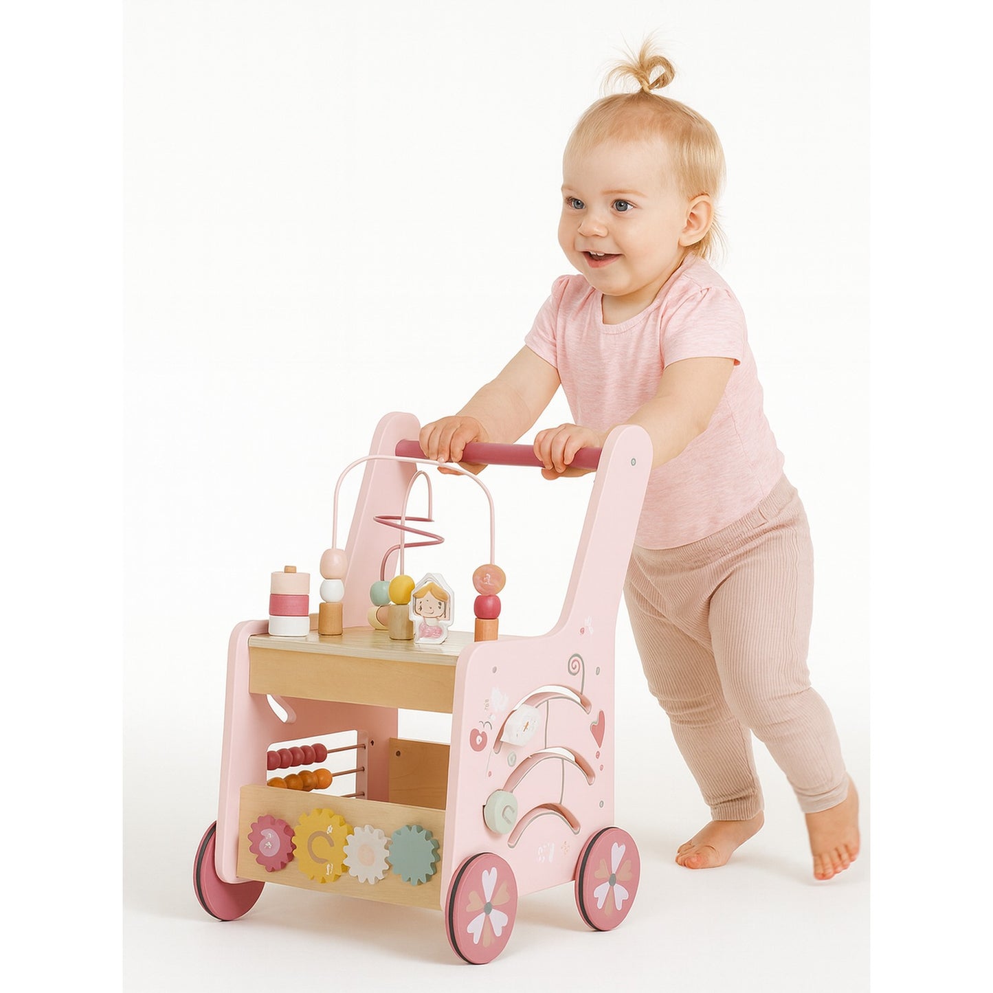 Premergator din Lemn Educational 6 in 1 pentru Copii IdealStore Roz