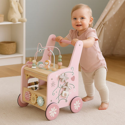 Premergator din Lemn Educational 6 in 1 pentru Copii IdealStore Roz