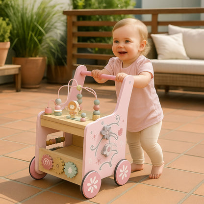 Premergator din Lemn Educational 6 in 1 pentru Copii IdealStore Roz