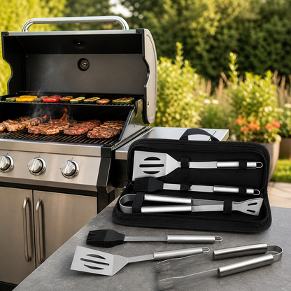 Set 3 ustensile si accesorii pentru gratar GrillMixx idealSTORE, Fabricate din otel inoxidabil, Calitate premium