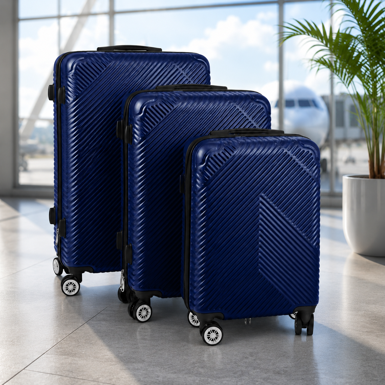 Set 3 Trolere-Valize de Calatorie idealSTORE, Mari, Medii, Mici, cu Roti Pivotante, Manere Reglabile Telescopice, Inchidere cu Cifru