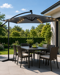 Umbrela de Gradina cu Lumini idealSTORE LightGarden, 24 de LED-uri incorporate, Deschidere 300 cm, Pliabila, Cadru Solid