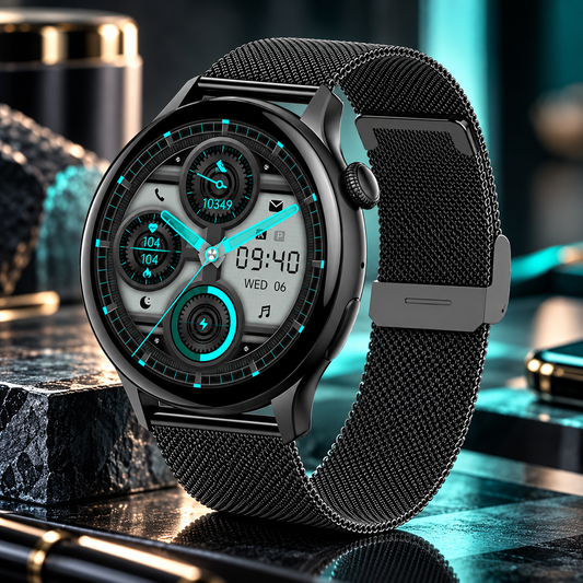 Ceas Smartwatch New Style Collection IdealStore, Ecran AMOLED HD 1.43 inch, Preluare Apeluri si Mesaje Bluetooth, NFC, Monitorizare Ritm Cardiac si Somn, Asistent Vocal, Difuzor si Microfon incorporat, IP67, Android-IOS, Long Battery, Black Metal Edition