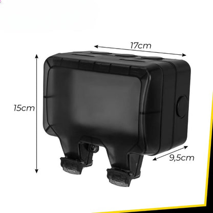 Priza dubla exterior idealSTORE IP66 cu capac protectie ABS 3680W negru