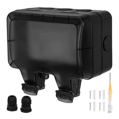 Priza dubla exterior idealSTORE IP66 cu capac protectie ABS 3680W negru