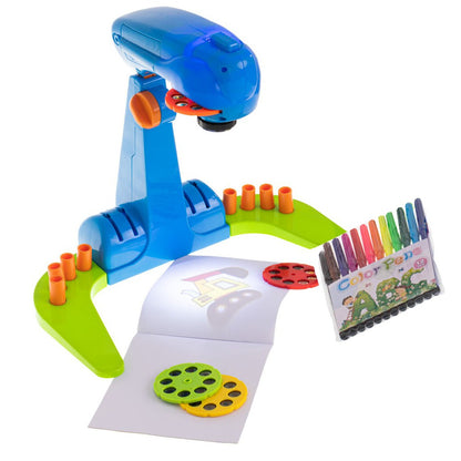 Set proiector pentru desen cu imagini luminate CLASStitude, 32 imagini, 12 markere, carte de desen, inaltime reglabila, Albastru / Verde