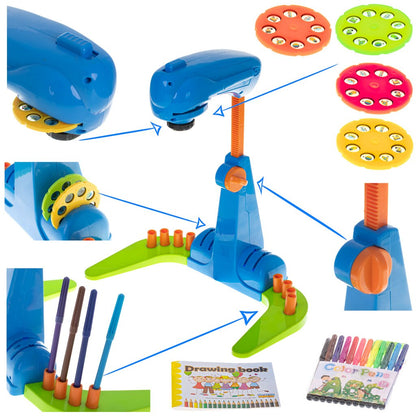 Set proiector pentru desen cu imagini luminate CLASStitude, 32 imagini, 12 markere, carte de desen, inaltime reglabila, Albastru / Verde