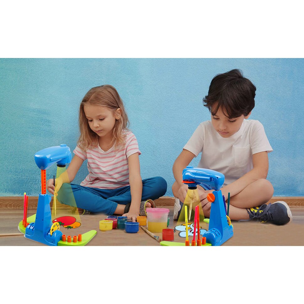 Set proiector pentru desen cu imagini luminate CLASStitude, 32 imagini, 12 markere, carte de desen, inaltime reglabila, Albastru / Verde