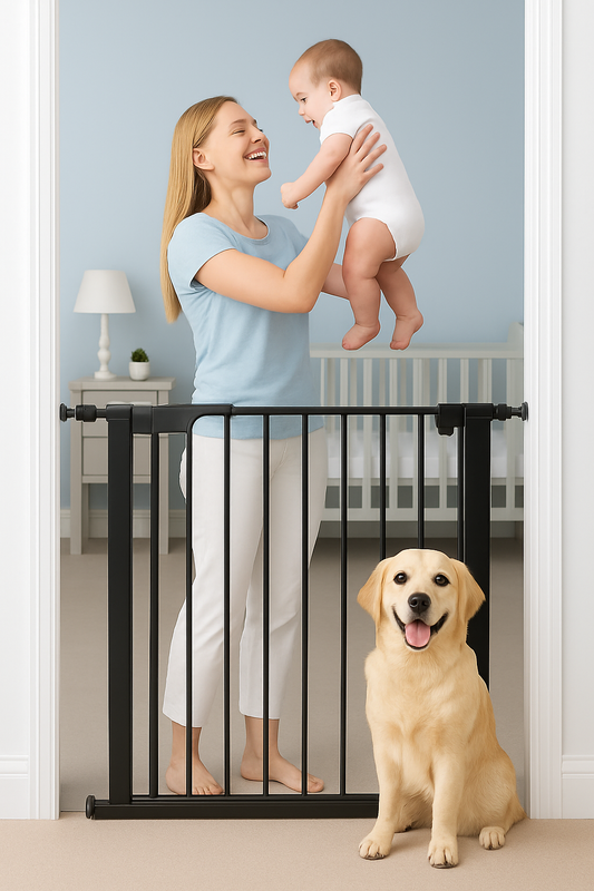 Poarta de Siguranta idealStore Safety Gate pentru Scari, dimensiuni ajustabile 75 - 85 cm, Fabricata din Otel, culoare Neagra