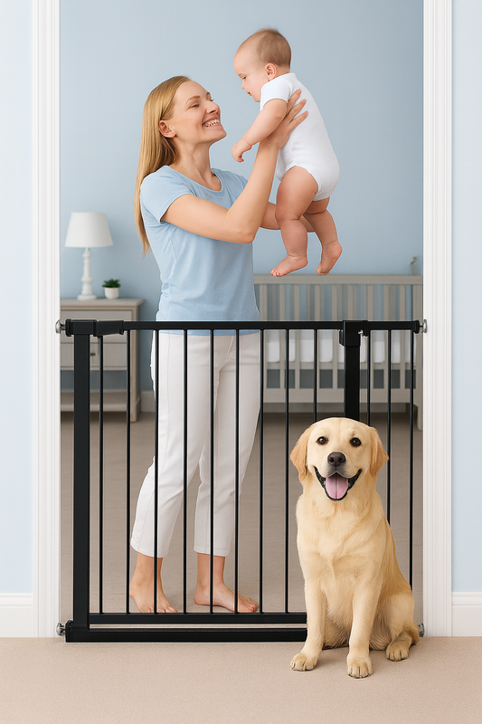 Poarta de Siguranta idealStore Safety Gate pentru Scari, dimensiuni ajustabile 75 - 103 cm, Fabricata din Otel, culoare Neagra