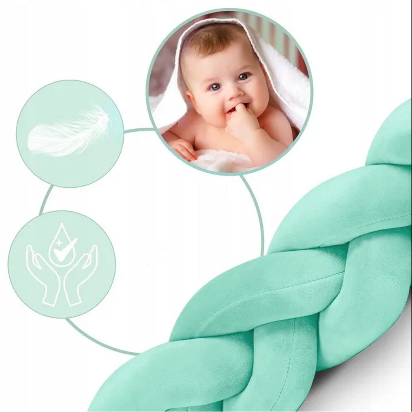 Protectie Laterala pentru Patut idealSTORE, Lungime 3 m, Material moale, Placut la atingere, Verde Menta