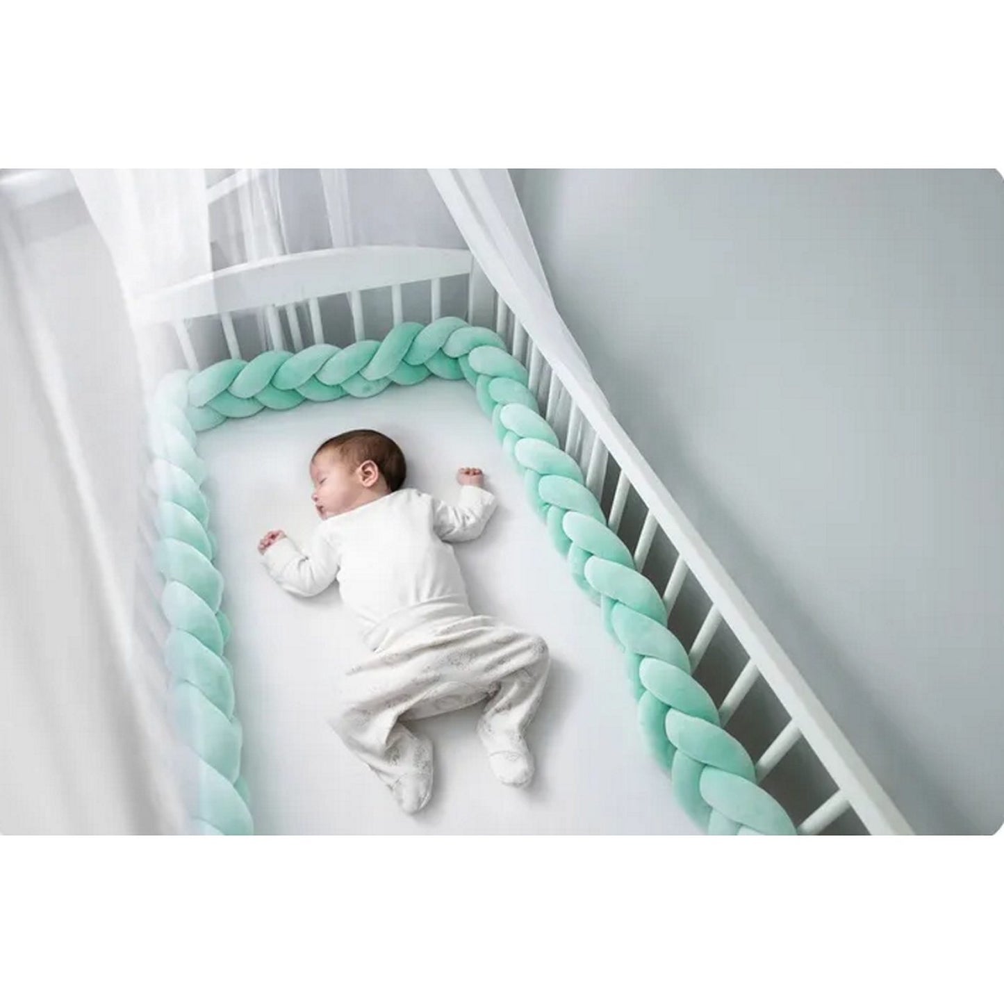 Protectie Laterala pentru Patut idealSTORE, Lungime 3 m, Material moale, Placut la atingere, Verde Menta