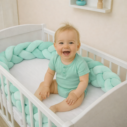 Protectie Laterala pentru Patut idealSTORE, Lungime 3 m, Material moale, Placut la atingere, Verde Menta