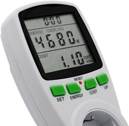Priza cu Contor de Energie, Display Digital LCD, Monitorizare Consum Energetic, Setare Cost kWh, Amperaj, Tensiune, Putere Maxima 3680 W, Alb