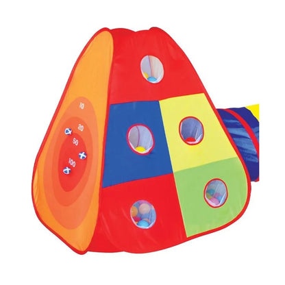 Cort de joaca pentru copii cu tunel si tarc cu 80 de mingi, IPlay 200, 300 x 120 x 100 cm, Multicolor
