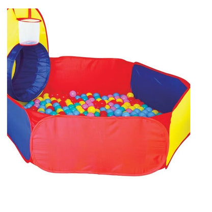 Cort de joaca pentru copii cu tunel si tarc cu 80 de mingi, IPlay 200, 300 x 120 x 100 cm, Multicolor