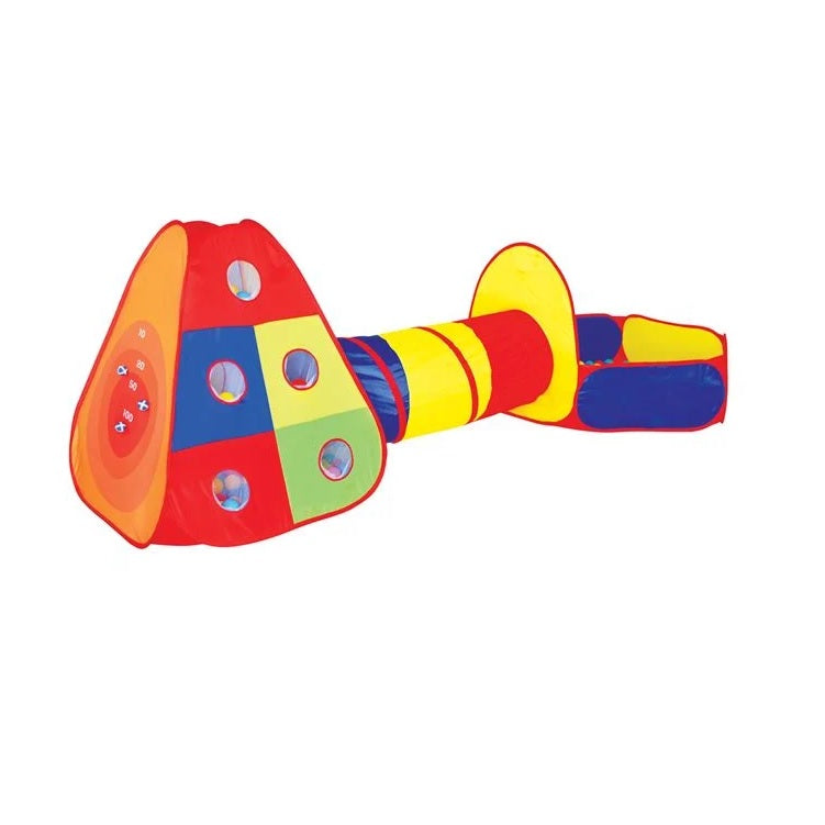 Cort de joaca pentru copii cu tunel si tarc cu 80 de mingi, IPlay 200, 300 x 120 x 100 cm, Multicolor