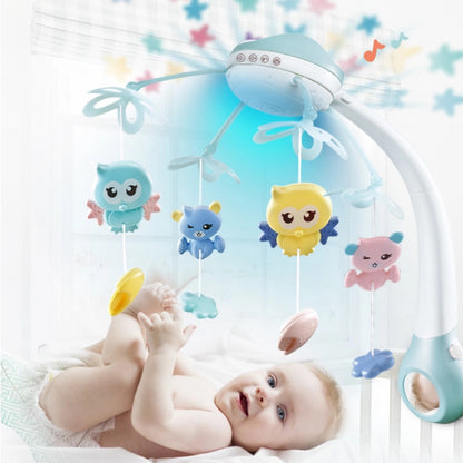 Carusel muzical Go Kart P02, pentru copii, cu proiectii si telecomanda Kissbaby, cu melodii, alb cu bleu