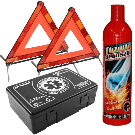 KIT auto obligatoriu omologat - Trusa Medicala, 2xTriunghiuri, Stingator Tip Spray