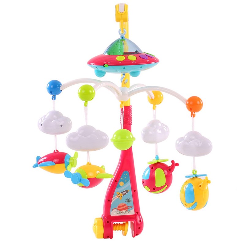 Carusel muzical pentru patut cu jucarii detasabile, rotatie 360, multicolor, buz