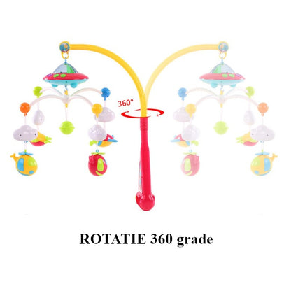 Carusel muzical pentru patut cu jucarii detasabile, rotatie 360, multicolor, buz