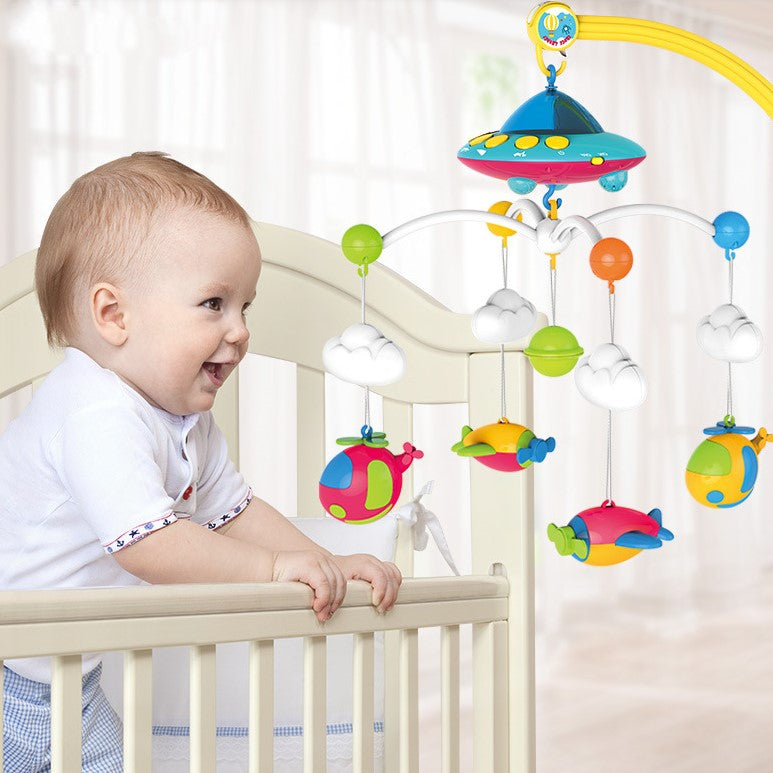 Carusel muzical pentru patut cu jucarii detasabile, rotatie 360, multicolor, buz