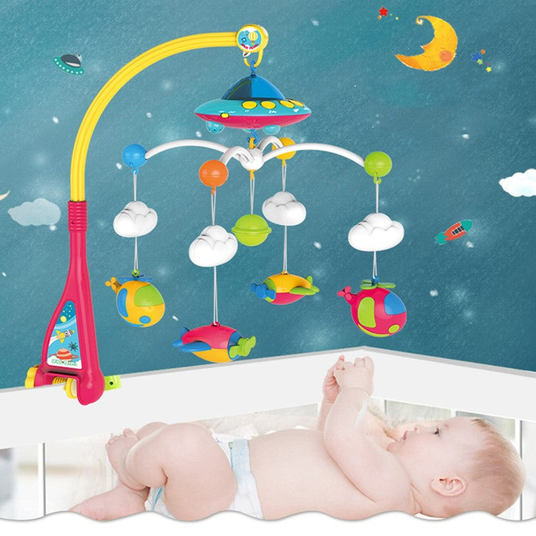 Carusel muzical pentru patut cu jucarii detasabile, rotatie 360, multicolor, buz