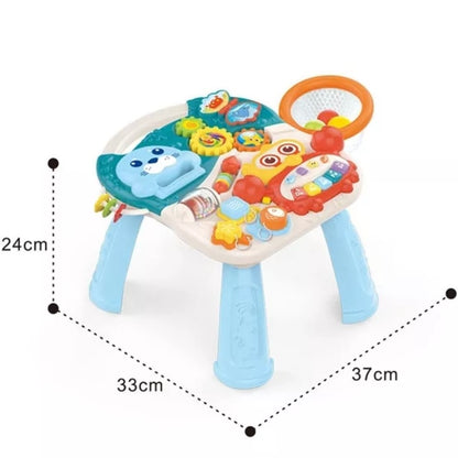 Antepremergator multifunctional, 2in1, cu masuta educativa, detasabila, centru activitati cu lumini si sunete, zornaitoare, 6-60 luni, albastru