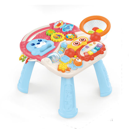 Antepremergator multifunctional, 2in1, cu masuta educativa, detasabila, centru activitati cu lumini si sunete, zornaitoare, 6-60 luni, albastru