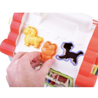 Jucarie interactiva montessori, casuta multifunctionala cu forme, sunete si lumini, centru de activitati, multicolora, 3+ luni, buz
