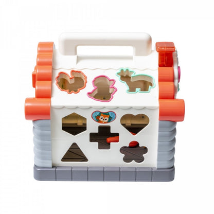 Jucarie interactiva montessori, casuta multifunctionala cu forme, sunete si lumini, centru de activitati, multicolora, 3+ luni, buz