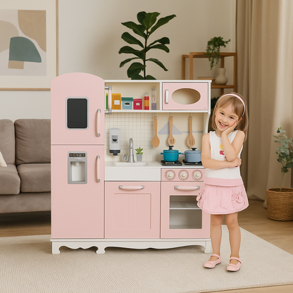 Bucatarie din lemn idealSTORE Chef's Max Cook, Dimensiuni 102 x 92.5 x 30 cm, Iluminare LED, Echipata complet, Include elemente mobile