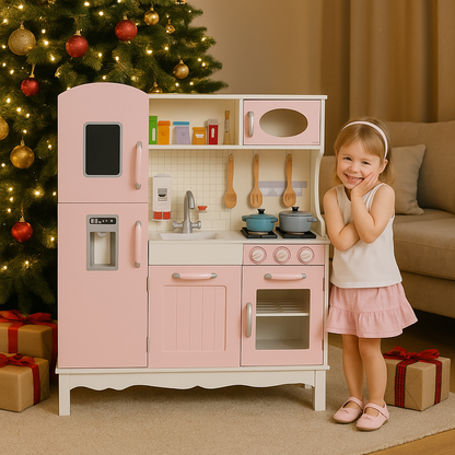 Bucatarie din lemn idealSTORE Chef's Max Cook, Dimensiuni 102 x 92.5 x 30 cm, Iluminare LED, Echipata complet, Include elemente mobile