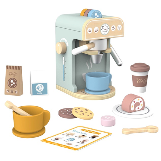 Aparat de Cafea din Lemn MDF, idealSTORE, cu 25 Accesorii, Set cu Două Cesti, Multicolor