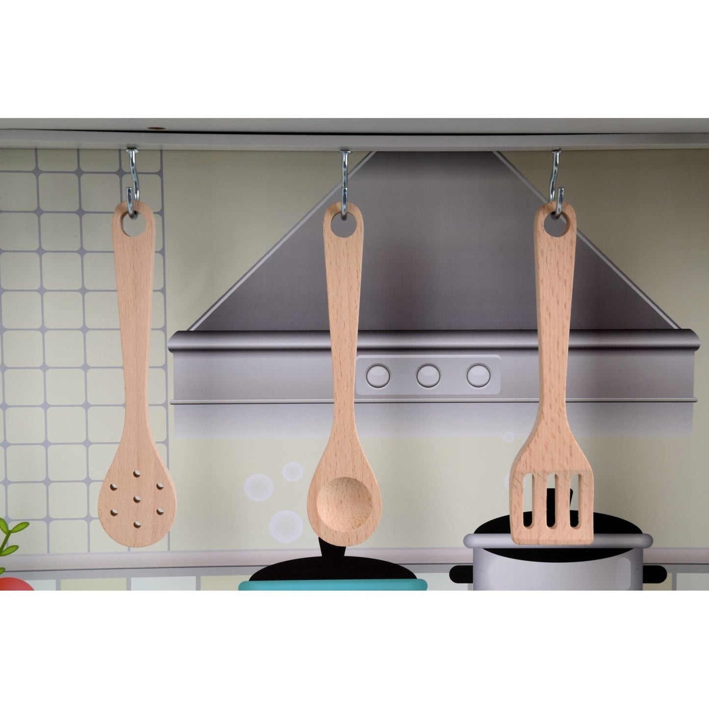 Bucatarie din lemn idealSTORE Chef's Max Cook, Dimensiuni 102 x 92.5 x 30 cm, Iluminare LED, Echipata complet, Include elemente mobile