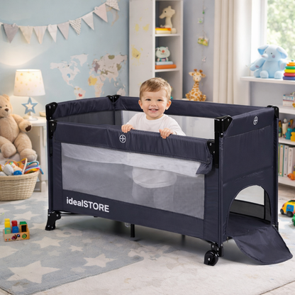 Patut turistic pliabil idealSTORE cu 2 Etaje, Saltea Moale, si geanta transport