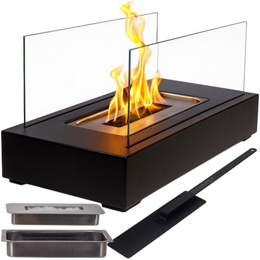 Semineu idealSTORE Bioetanol, interior-exterior, Dimensiuni 35x18x16.5cm Flacara fara fum, miros sau cenusa, Pereti de sticla anti vant, Rezervor 250 ml cu fibra ceramica, Arzator din otel inoxidabil, Ideal pentru living, Terasa, Dormitor
