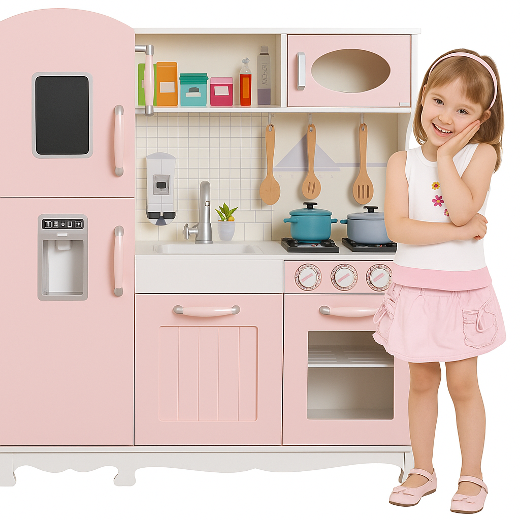 Bucatarie din lemn idealSTORE Chef's Max Cook, Dimensiuni 102 x 92.5 x 30 cm, Iluminare LED, Echipata complet, Include elemente mobile