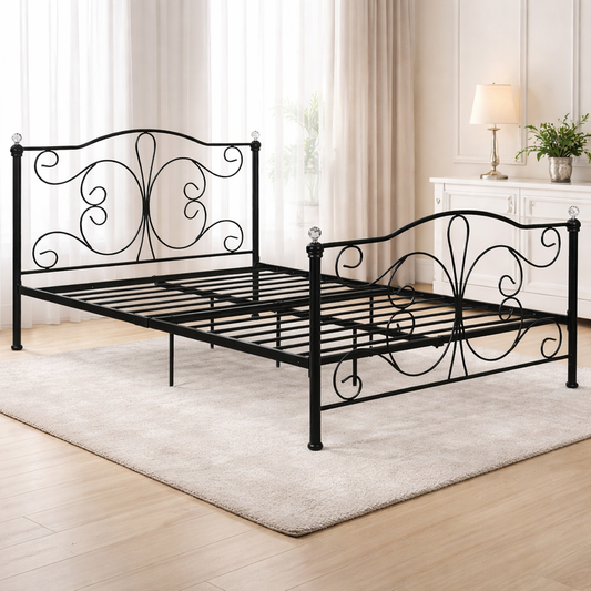 Pat metalic CrystalBed idealSTORE, Dimensiune 140x200, Fabricat din metal de inalta calitate, Sustine 200kg