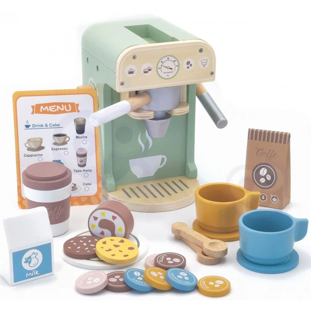 Aparat de Cafea din Lemn MDF, idealSTORE, cu 25 Accesorii, Set cu Două Cesti, Multicolor