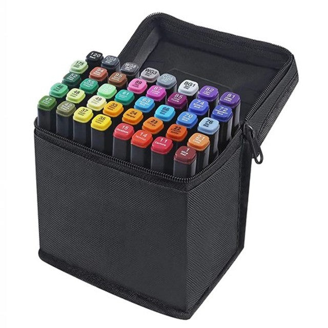 Set 40 carioci profesionale CLASStitude, 2 capete subtire si gros, geanta depozitare, cerneala pe baza de alcool, varf dublu, Multicolor