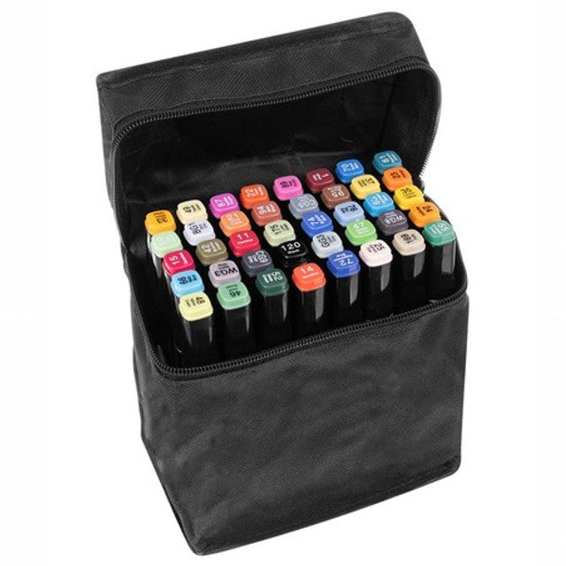 Set 40 carioci profesionale CLASStitude, 2 capete subtire si gros, geanta depozitare, cerneala pe baza de alcool, varf dublu, Multicolor