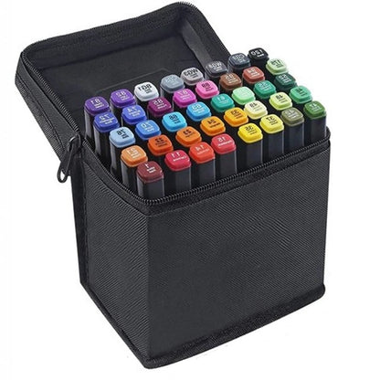 Set 40 carioci profesionale CLASStitude, 2 capete subtire si gros, geanta depozitare, cerneala pe baza de alcool, varf dublu, Multicolor