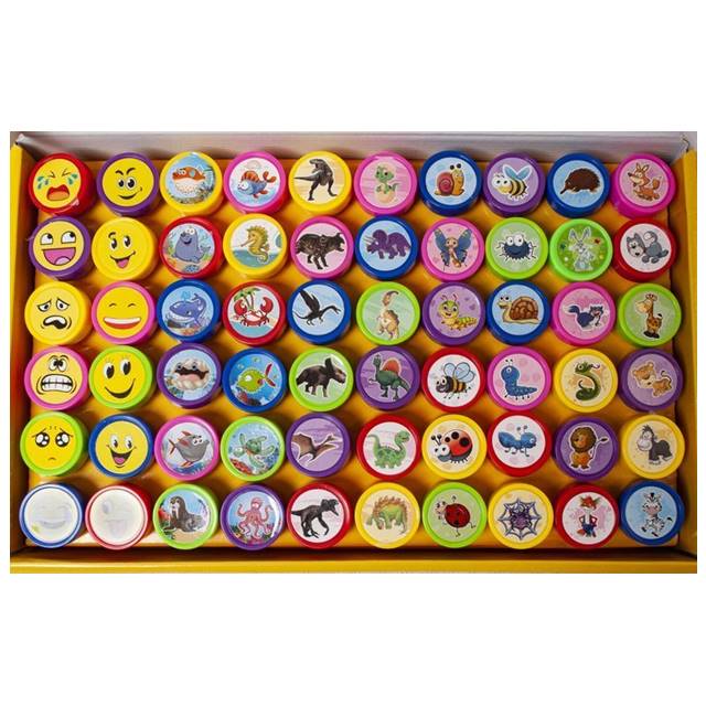 Set 60 stampile pentru copii CLASStitude, cu animale si fete amuzante, non-toxice, 3+ ani, Multicolor